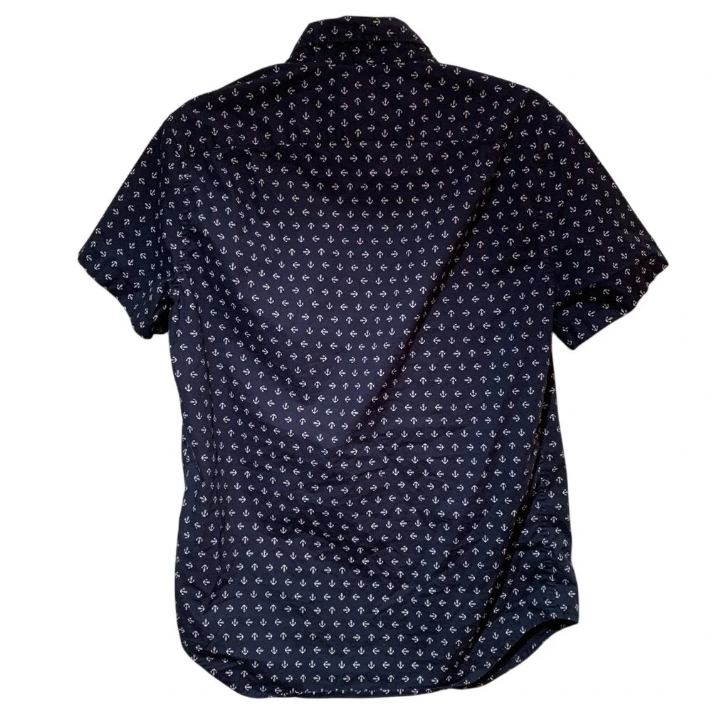 J. CREW. Blue short‎ sleeve shirt w/ anchor print all over. Size S. Flex …